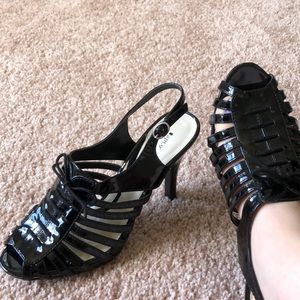 Apt. 9 black patent cage heels